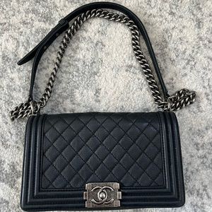 Chanel Boy Bag black caviar suede crossbody